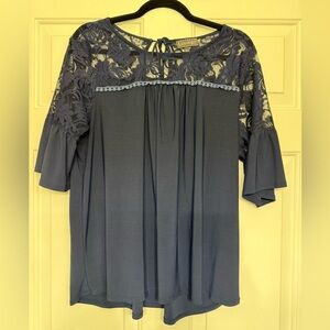 Lace Accent Blue Blouse